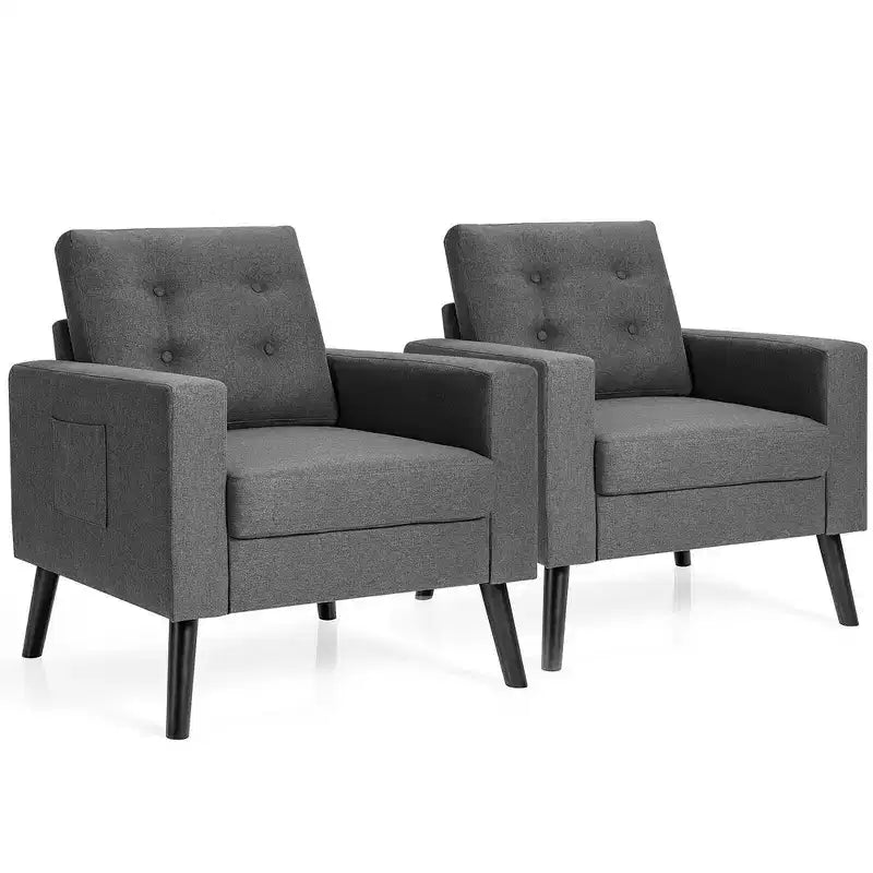 Set di 2 Poltrone Accent Imbottite Singole con Braccioli e Gambe in Legno Costway