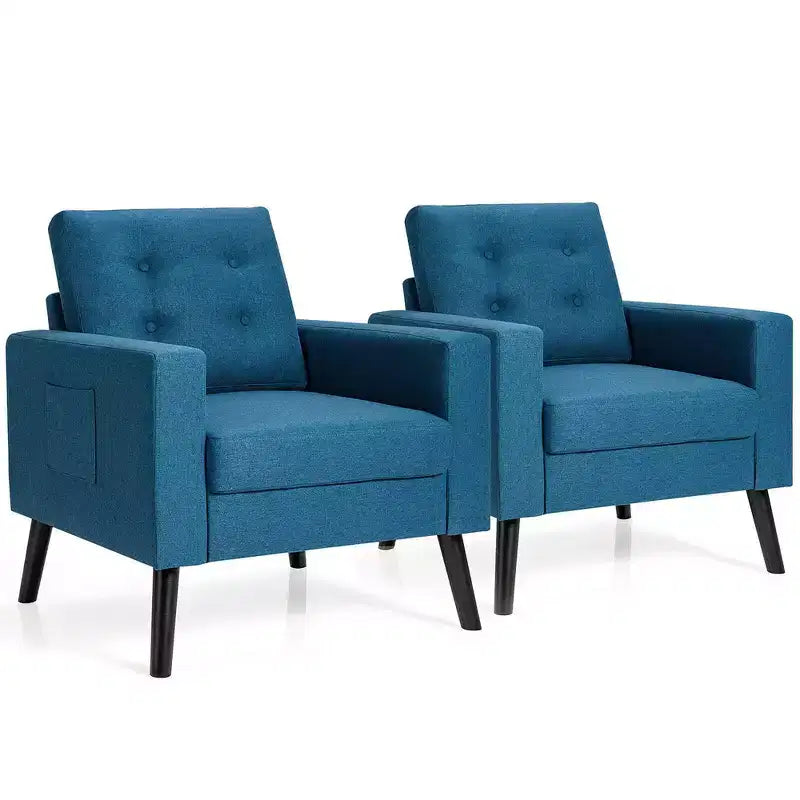 Set di 2 Poltrone Accent Imbottite Singole con Braccioli e Gambe in Legno Costway