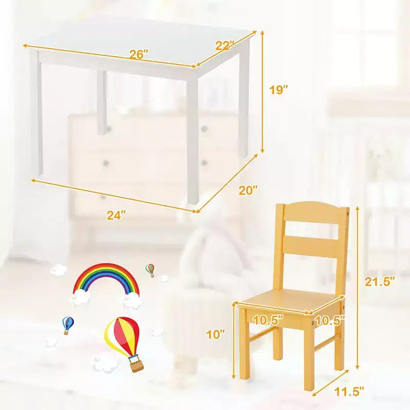 Set tavolo e sedie in legno per bambini per 4, bianco e multicolore (2–6 anni)