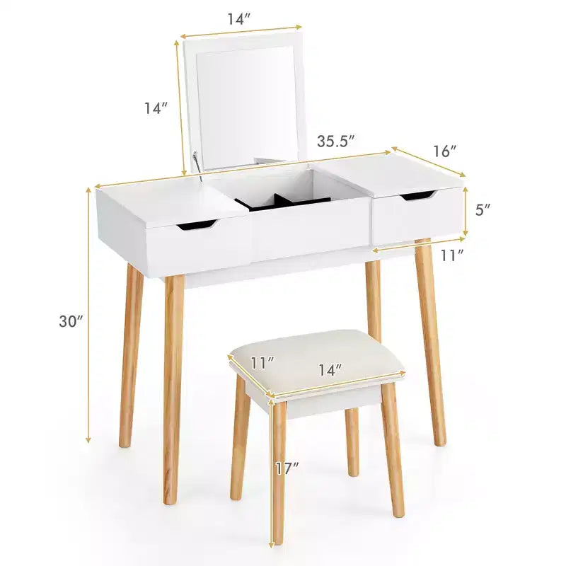 Set Toc. da Costway con Specchio a Ribalta, Cassetti, 9 Divisori, Scrivania da Trucco