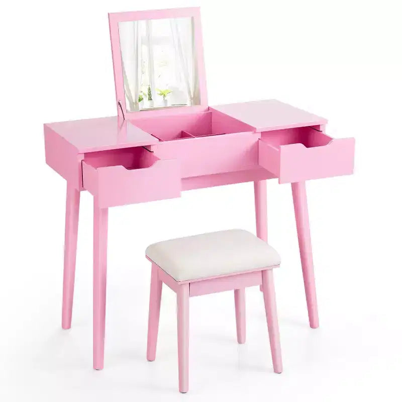 Set Toc. da Costway con Specchio a Ribalta, Cassetti, 9 Divisori, Scrivania da Trucco