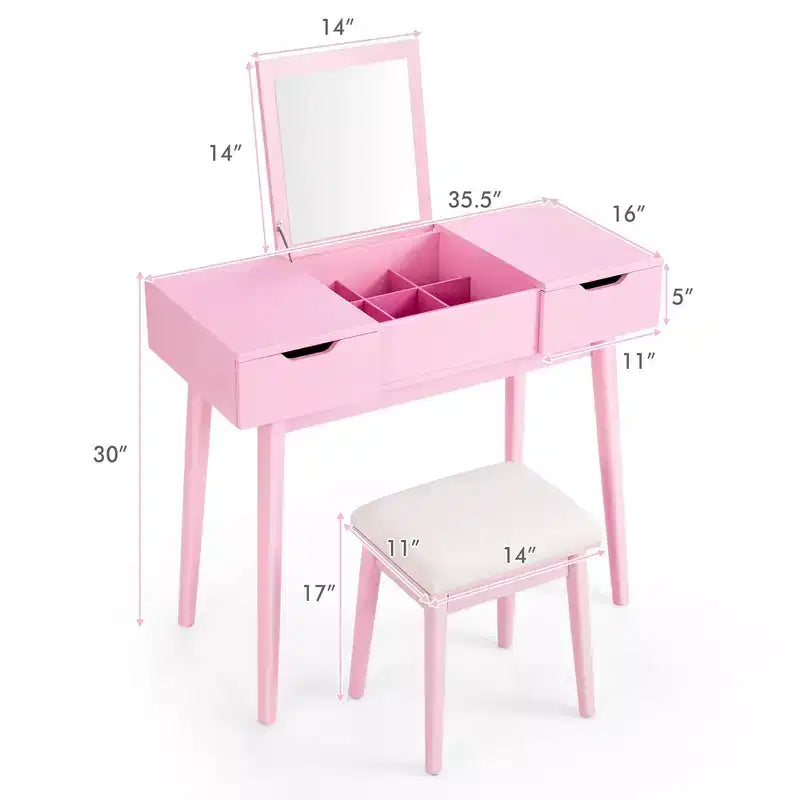 Set Toc. da Costway con Specchio a Ribalta, Cassetti, 9 Divisori, Scrivania da Trucco