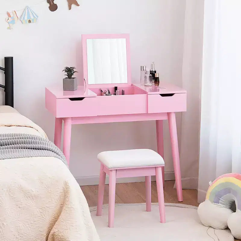 Costway Vanity Table Set w/ Flip Top Mirror Drawers 9 Dividers Makeup Writing Desk