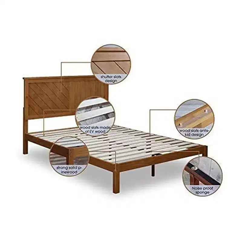 MUSEHOMEINC Letto a Piattaforma Rustico in Pino Massiccio con Testiera Design a 2 Vie, King