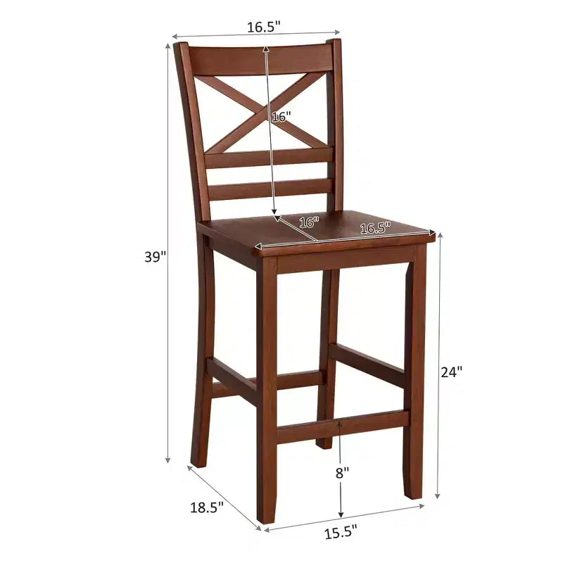 Set di 4 sgabelli da bar Costway, sedie da bancone da 24'' con gambe in legno di gomma, noce