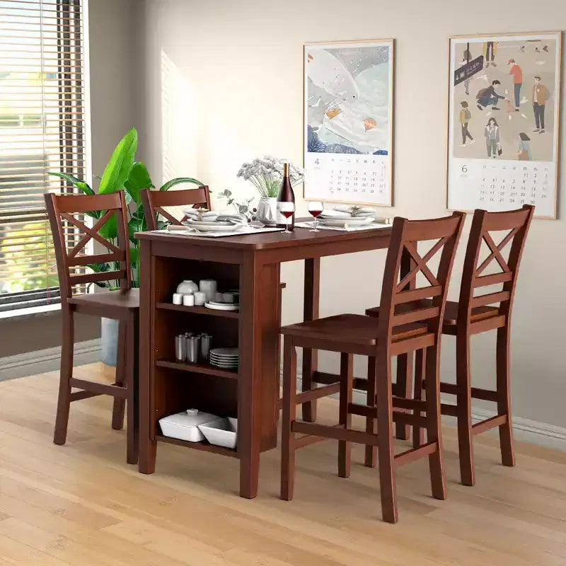 Set di 4 sgabelli da bar Costway, sedie da bancone da 24'' con gambe in legno di gomma, noce