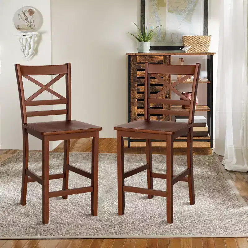 Set di 4 sgabelli da bar Costway, sedie da bancone da 24'' con gambe in legno di gomma, noce