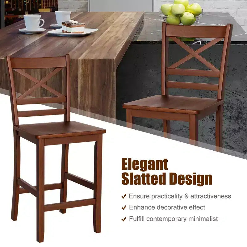 Set di 4 sgabelli da bar Costway, sedie da bancone da 24'' con gambe in legno di gomma, noce