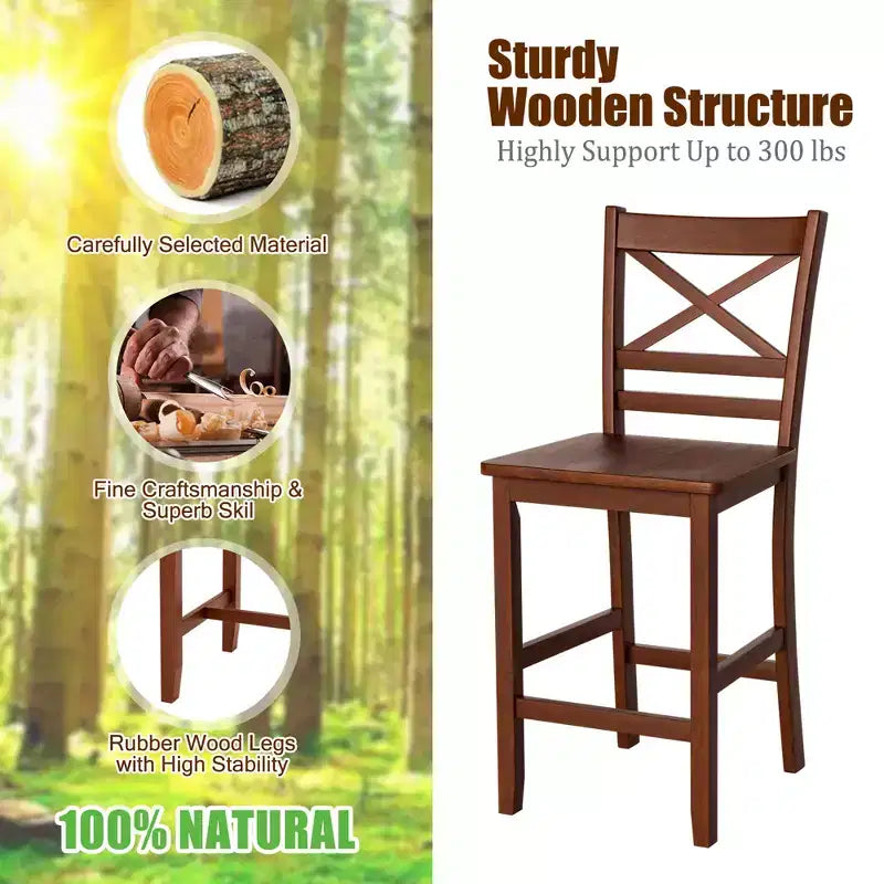 Set di 4 sgabelli da bar Costway, sedie da bancone da 24'' con gambe in legno di gomma, noce