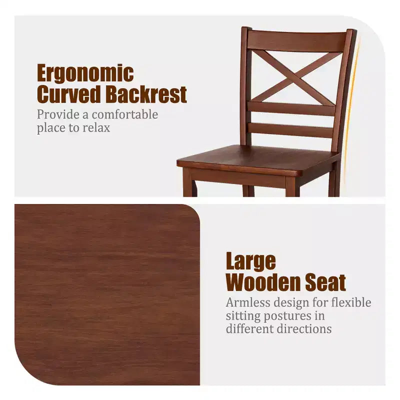 Set di 4 sgabelli da bar Costway, sedie da bancone da 24'' con gambe in legno di gomma, noce
