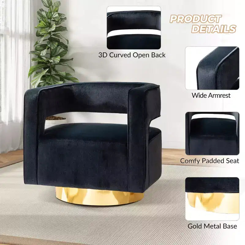 Poltrona girevole a botte in velluto Edise per soggiorno con base in metallo | Karat Home