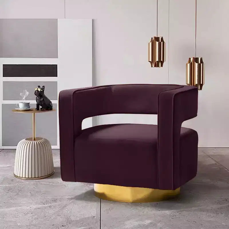 Poltrona girevole a botte in velluto Edise per soggiorno con base in metallo | Karat Home