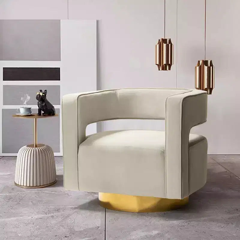 Poltrona girevole a botte in velluto Edise per soggiorno con base in metallo | Karat Home