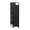 REAHOME 4 Drawer Vertical Steel Frame Storage Organizer Narrow Tower Dresser with Waterproof, Adjustable Feet, and Wall Safety Attachment, Black/Grey
