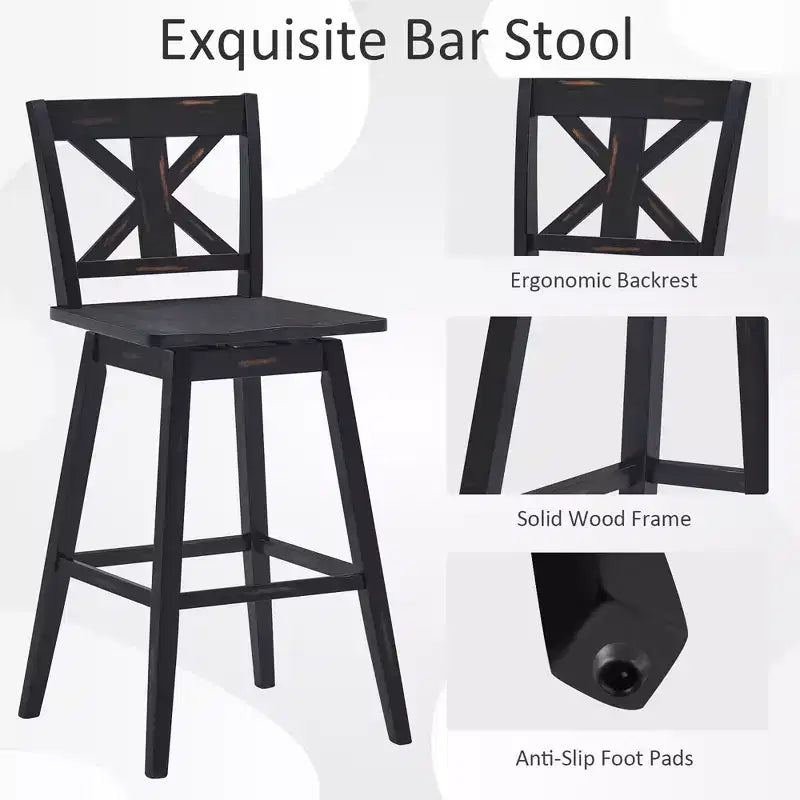 Costway Set di 2 Sgabelli da Bar Girevoli Altezza Pub con Gambe in Legno di Caucciù Bianco\Nero
