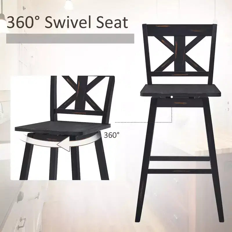 Costway Set di 2 Sgabelli da Bar Girevoli Altezza Pub con Gambe in Legno di Caucciù Bianco\Nero
