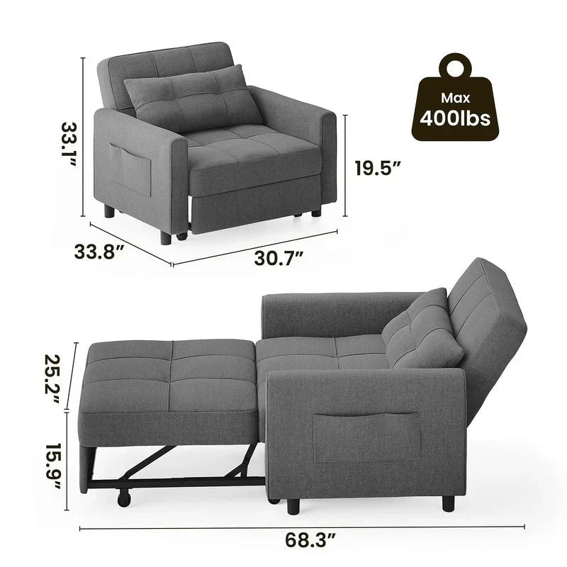 3-in-1 Adjustable Sleeper Sofa Bed, Pull Out Chair Sofa, Convertible Folding Bed for Living Room