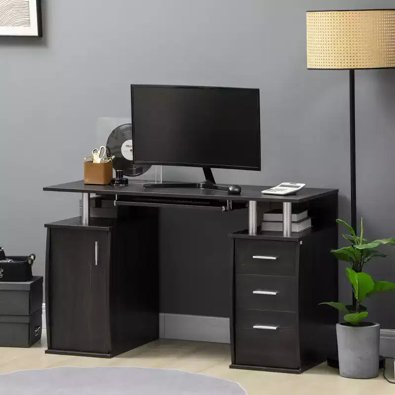 HOMCOM Scrivania per Computer da 120 cm con Vassoio Tastiera e Cassetti, Tavolo da Lavoro per Ufficio Domestico con Ripiani