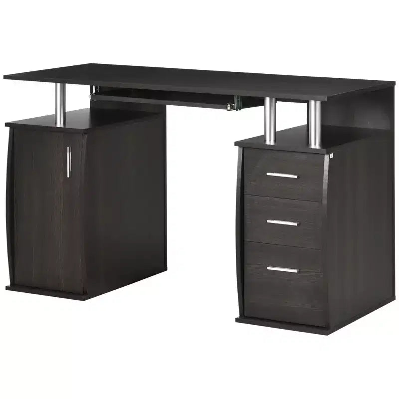 HOMCOM Scrivania per Computer da 120 cm con Vassoio Tastiera e Cassetti, Tavolo da Lavoro per Ufficio Domestico con Ripiani
