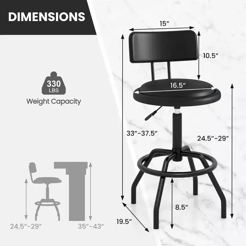 Sgabello da Bar Costway Girevole a 360° ad Altezza Bancone con Sedile Imbottito, Schienale e Poggiapiedi con Telaio in Metallo