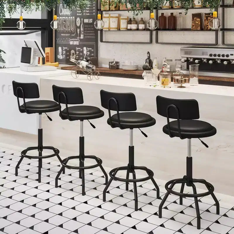 Sgabello da Bar Costway Girevole a 360° ad Altezza Bancone con Sedile Imbottito, Schienale e Poggiapiedi con Telaio in Metallo