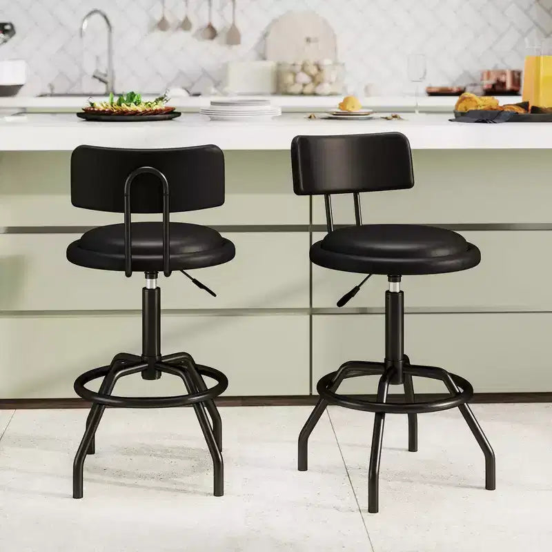 Sgabello da Bar Costway Girevole a 360° ad Altezza Bancone con Sedile Imbottito, Schienale e Poggiapiedi con Telaio in Metallo
