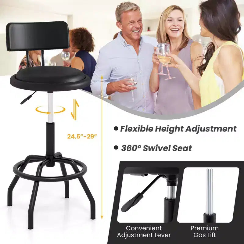 Sgabello da Bar Costway Girevole a 360° ad Altezza Bancone con Sedile Imbottito, Schienale e Poggiapiedi con Telaio in Metallo