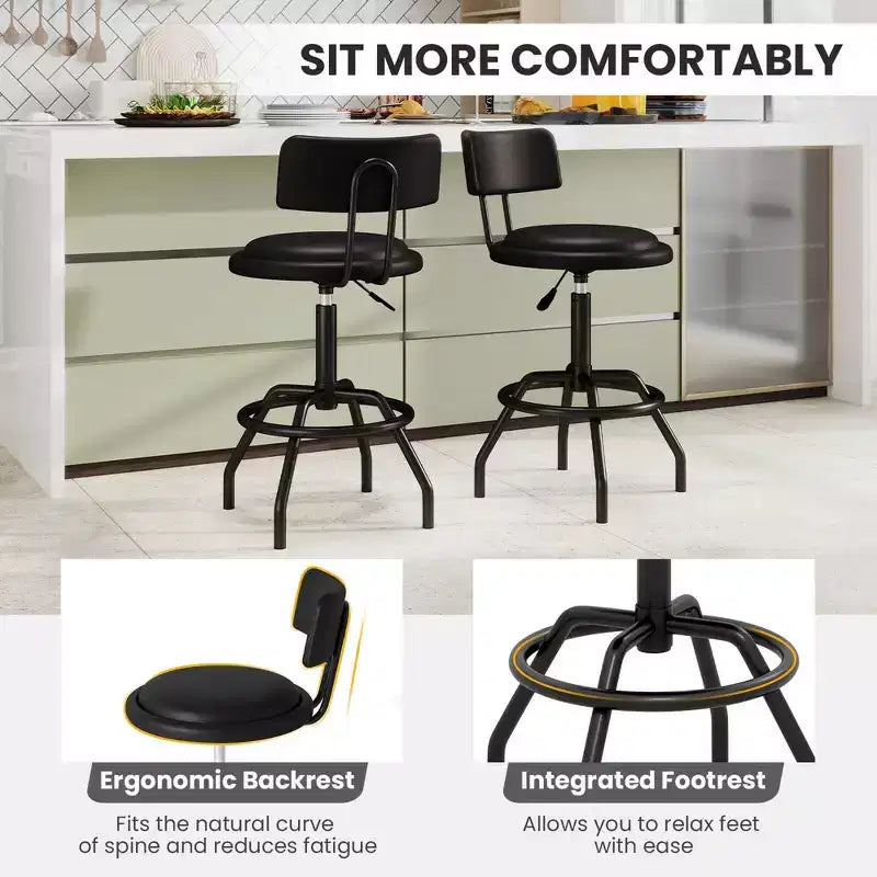 Sgabello da Bar Costway Girevole a 360° ad Altezza Bancone con Sedile Imbottito, Schienale e Poggiapiedi con Telaio in Metallo
