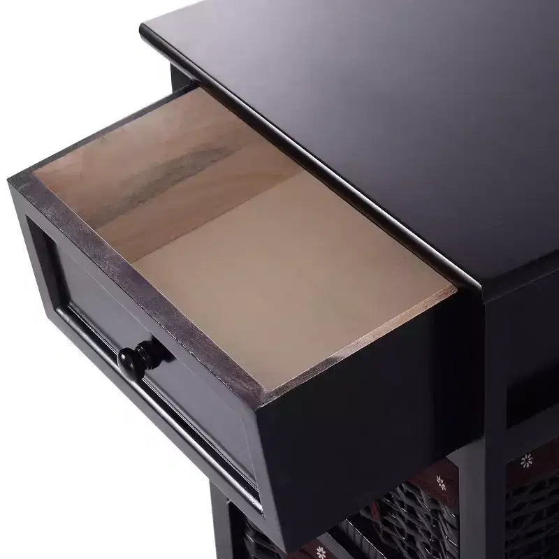 Costway Comodino Set di 2 Comodini a 3 Livelli Tavolino da Notte con 1 Cassetto e 2 Cesti in Legno