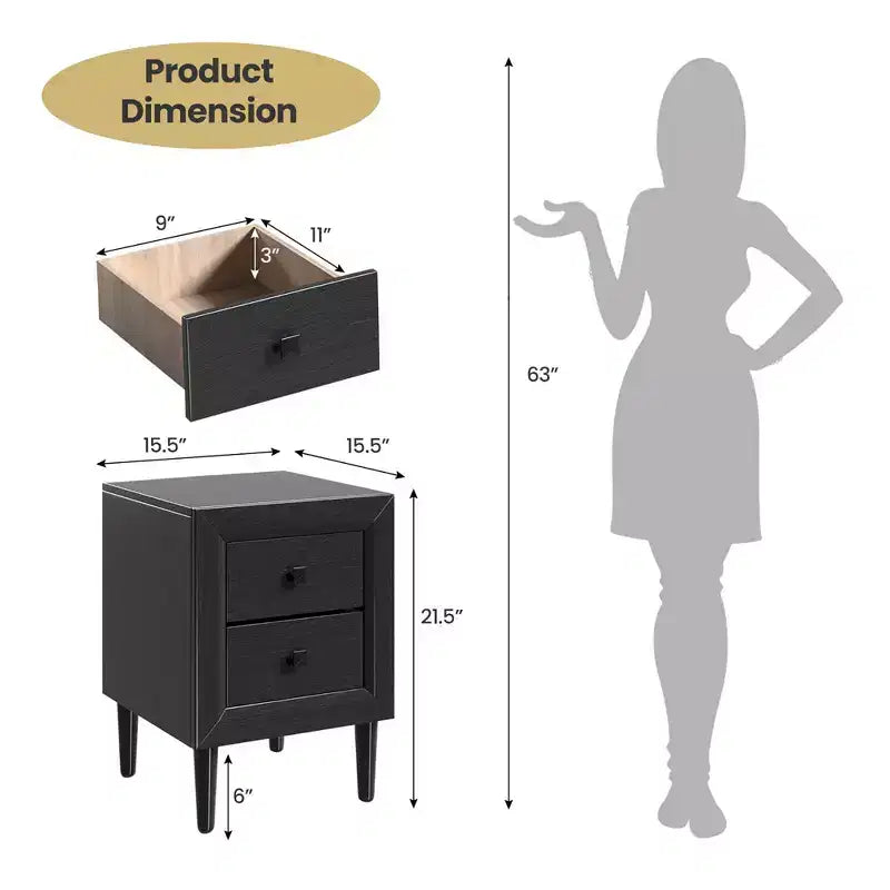 Costway 2 comodini, tavolino da caffè, gambe in legno, cassetti nero/grigio/bianco
