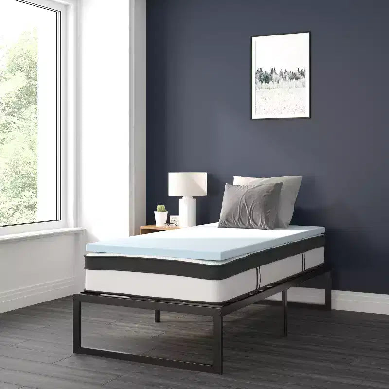 Flash Furniture Telaio Letto a Piattaforma in Metallo da 14 Pollici con Materasso a Molle Insacchettate da 10 Pollici in Scatola e Topper in Memory Foam Gel Refrigerante da 2 Pollici