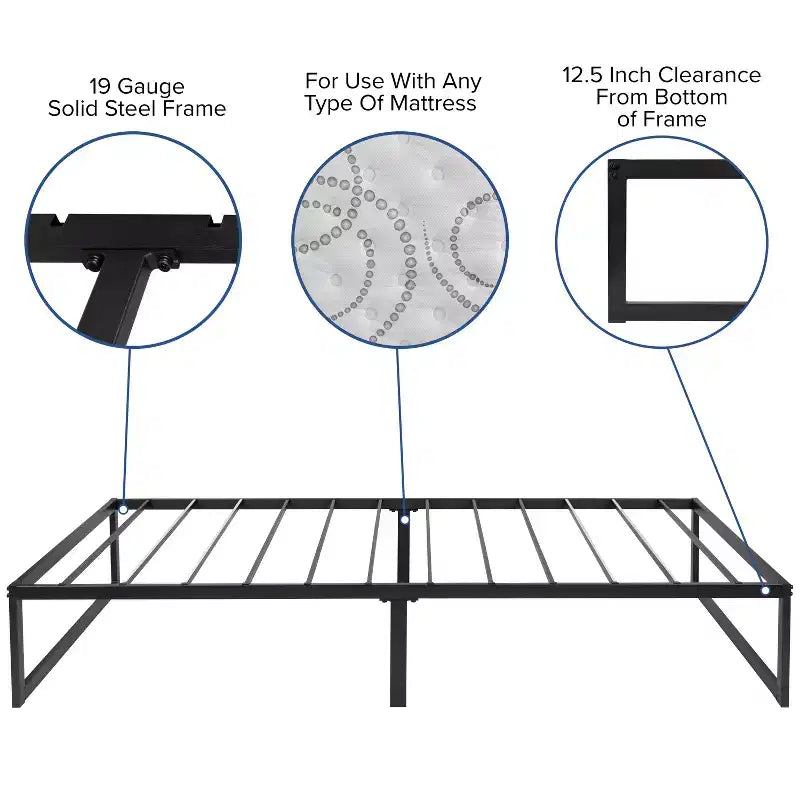 Flash Furniture Telaio Letto a Piattaforma in Metallo da 14 Pollici con Materasso a Molle Insacchettate da 10 Pollici in Scatola e Topper in Memory Foam Gel Refrigerante da 2 Pollici