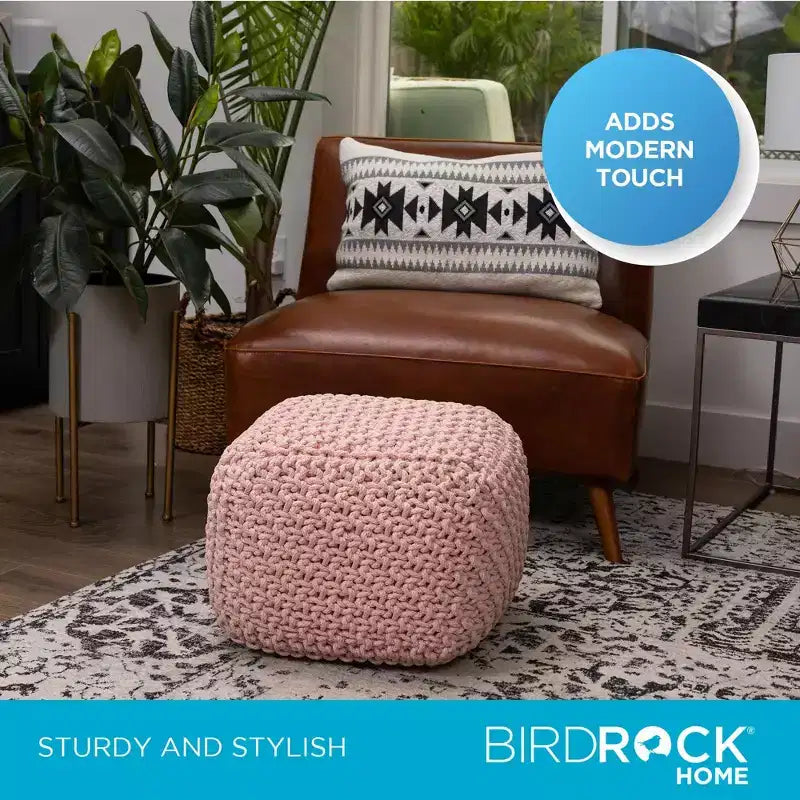 BirdRock Home Pouf Quadrato Poggiapiedi Ottomano - Rosa Antico