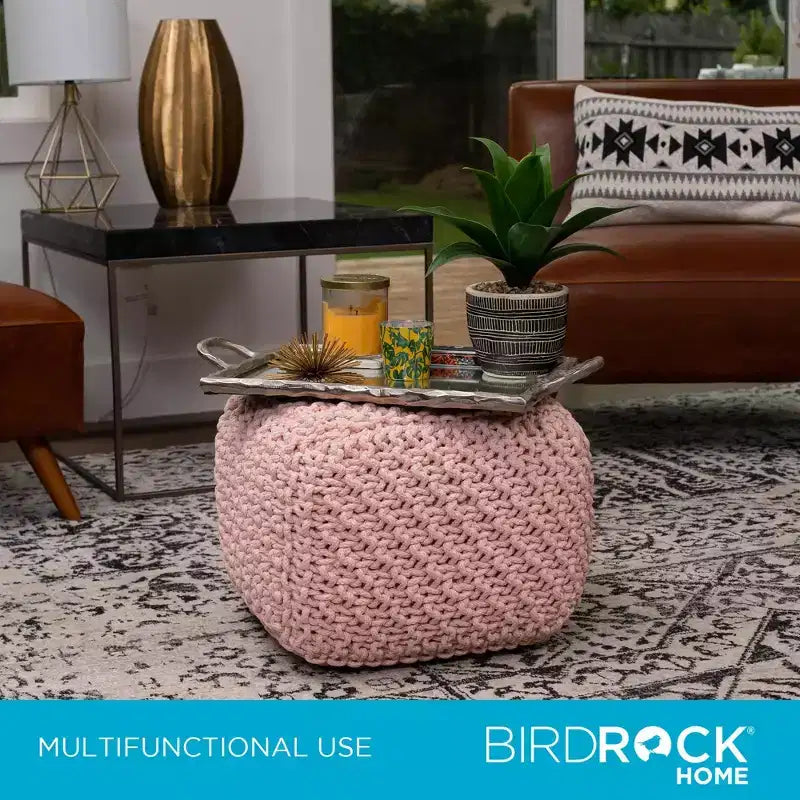 BirdRock Home Pouf Quadrato Poggiapiedi Ottomano - Rosa Antico