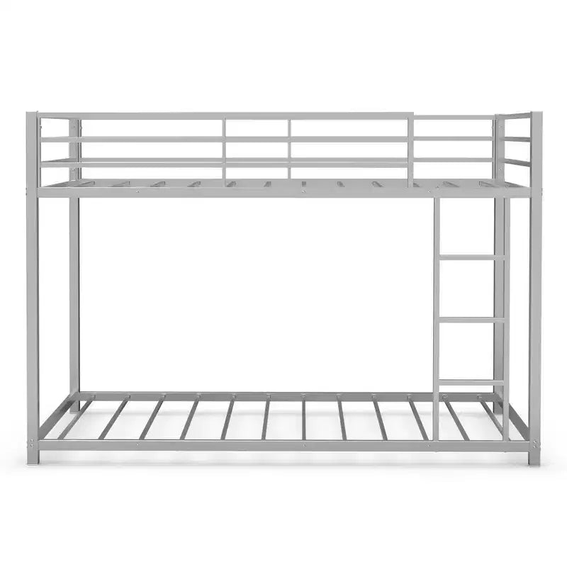 Costway Twin Bunk Bed Twin Over Frame Platform W/ Guard Rails & Side Ladder Silver