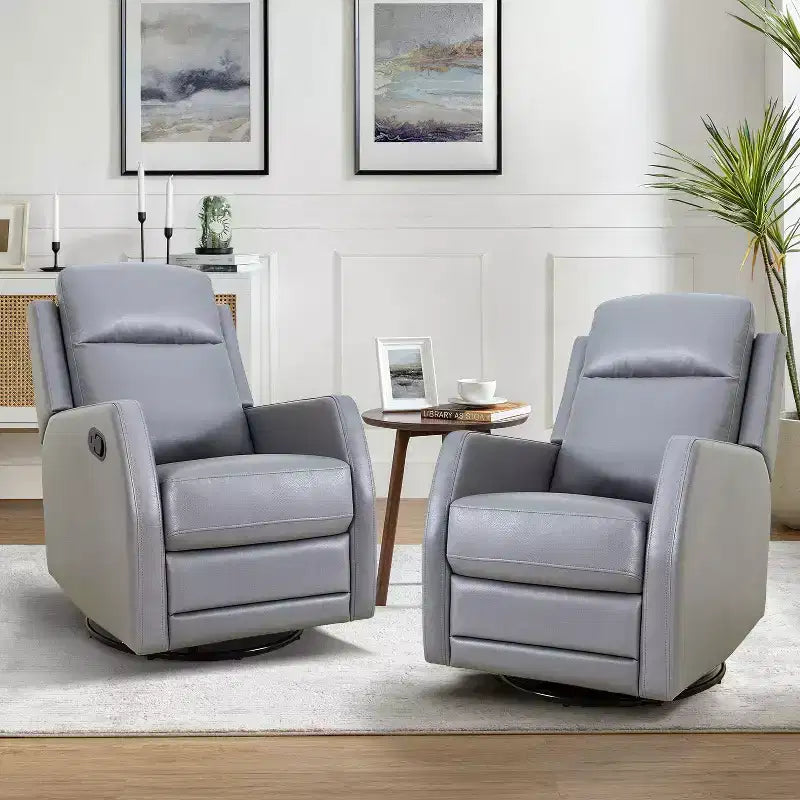 Set di 2 Poltrone reclinabili girevoli con schienale a orecchioni in legno Ofelia per camera da letto e soggiorno ART OF LIVING DESIGNS-GRIGIO