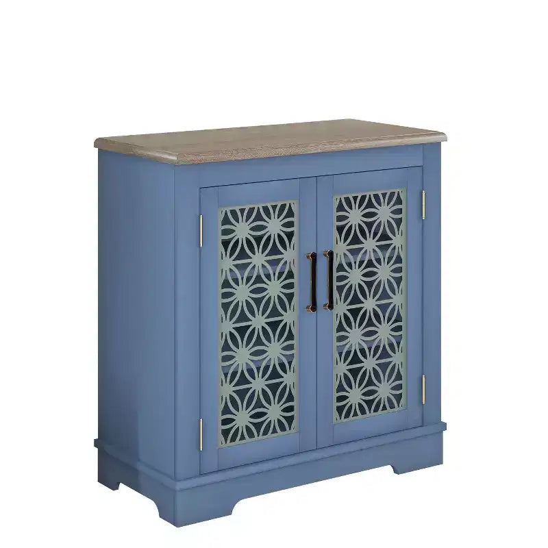 Madia/credenza con ante in vetro, 2 ante, finitura verde/blu scuro, montaggio a 1 persona