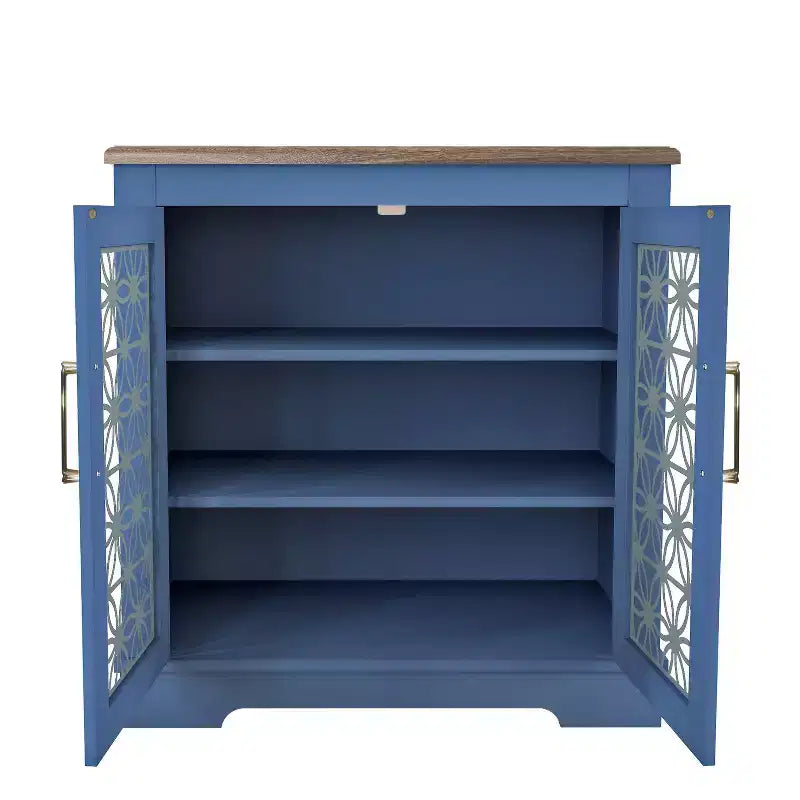 Madia/credenza con ante in vetro, 2 ante, finitura verde/blu scuro, montaggio a 1 persona