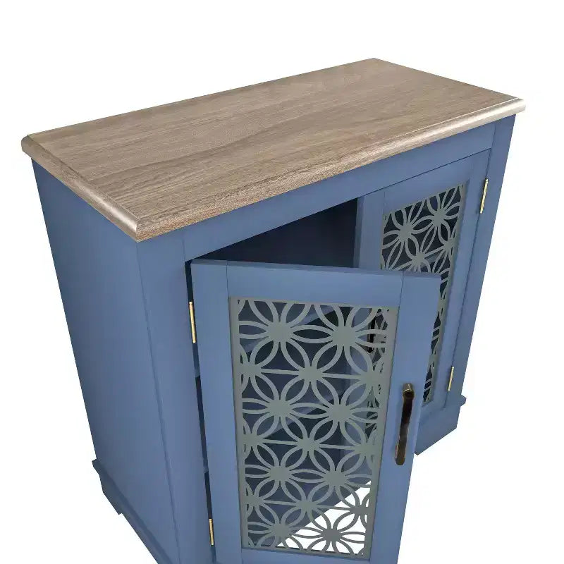 Madia/credenza con ante in vetro, 2 ante, finitura verde/blu scuro, montaggio a 1 persona