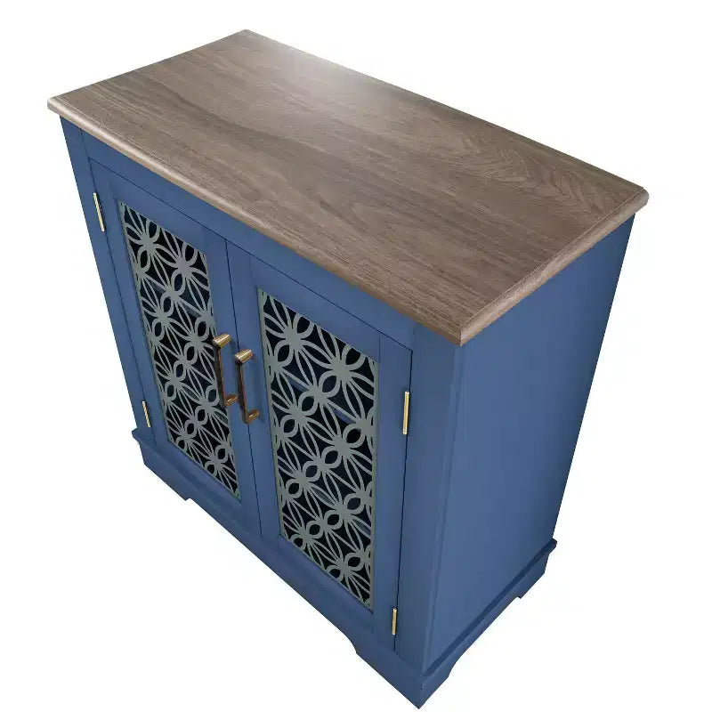 Madia/credenza con ante in vetro, 2 ante, finitura verde/blu scuro, montaggio a 1 persona