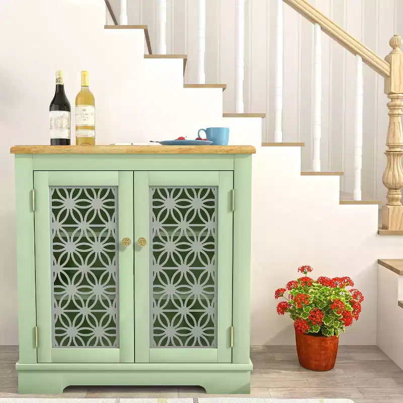 Madia/credenza con ante in vetro, 2 ante, finitura verde/blu scuro, montaggio a 1 persona