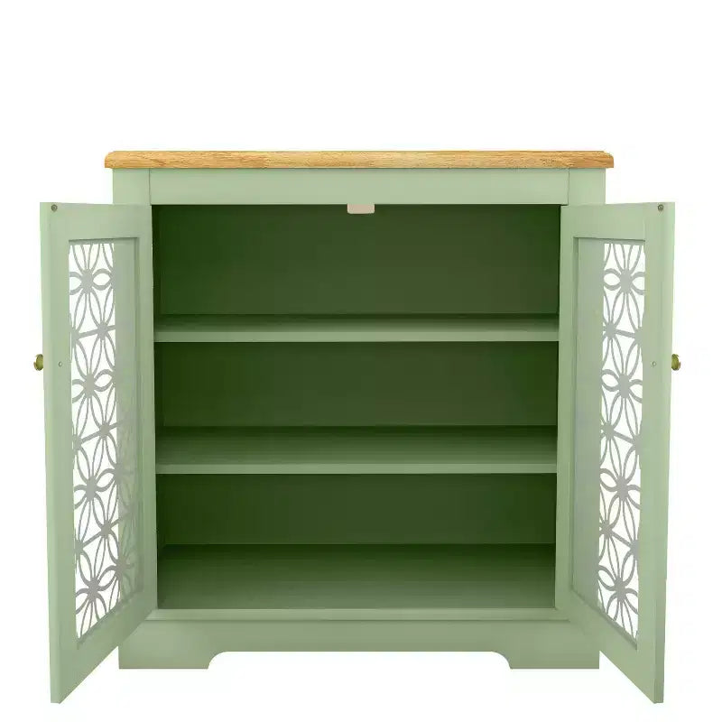 Madia/credenza con ante in vetro, 2 ante, finitura verde/blu scuro, montaggio a 1 persona