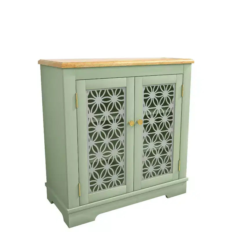 Madia/credenza con ante in vetro, 2 ante, finitura verde/blu scuro, montaggio a 1 persona