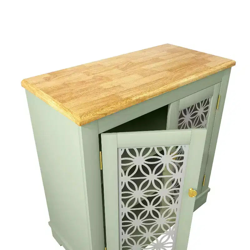 Madia/credenza con ante in vetro, 2 ante, finitura verde/blu scuro, montaggio a 1 persona