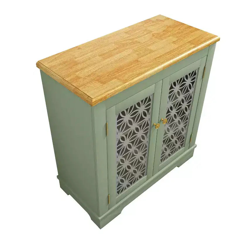 Madia/credenza con ante in vetro, 2 ante, finitura verde/blu scuro, montaggio a 1 persona