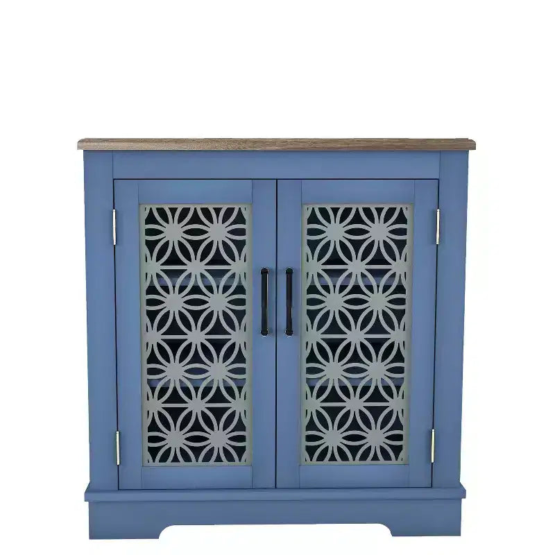 Madia/credenza con ante in vetro, 2 ante, finitura verde/blu scuro, montaggio a 1 persona