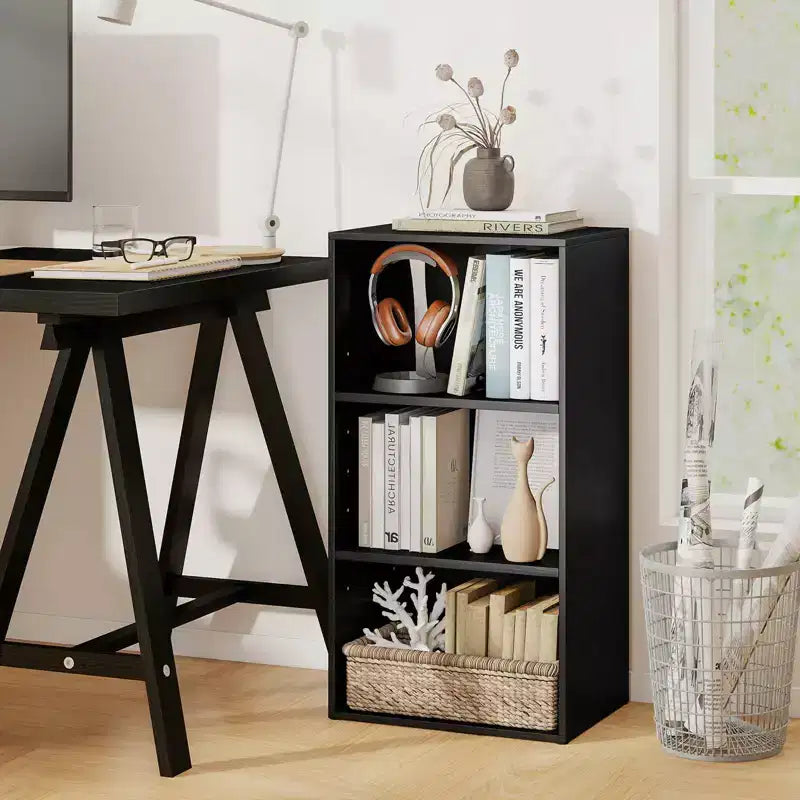 Costway Scaffale Libreria a 3 Ripiani Aperti, Mobile Contenitore Multifunzionale Moderno, Nero Noce