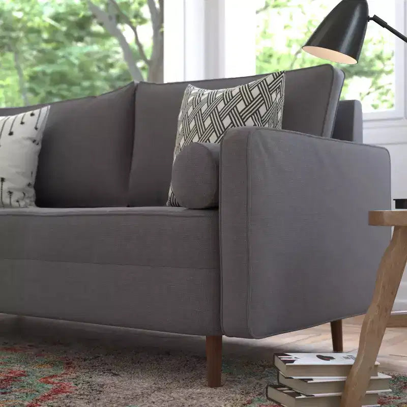 Divano moderno di metà secolo Flash Furniture Hudson con rivestimento trapuntato e gambe in legno massello