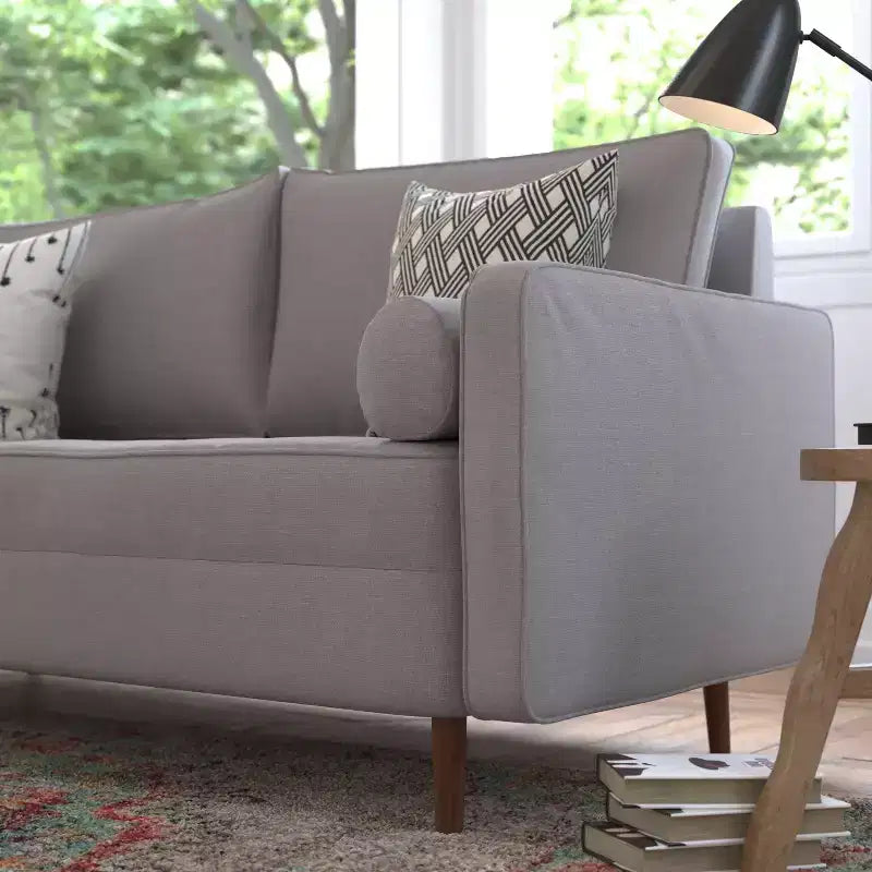 Divano moderno di metà secolo Flash Furniture Hudson con rivestimento trapuntato e gambe in legno massello