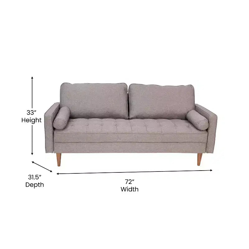 Divano moderno di metà secolo Flash Furniture Hudson con rivestimento trapuntato e gambe in legno massello